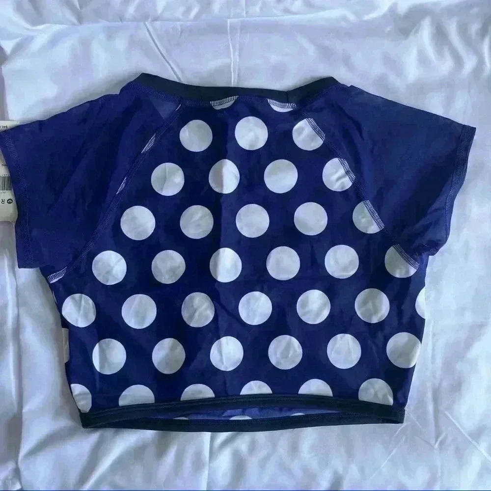 NWT Roxy Swim crop top blue polka dot UPF 50 surfer skater sportswear be… - Picture 4 of 6